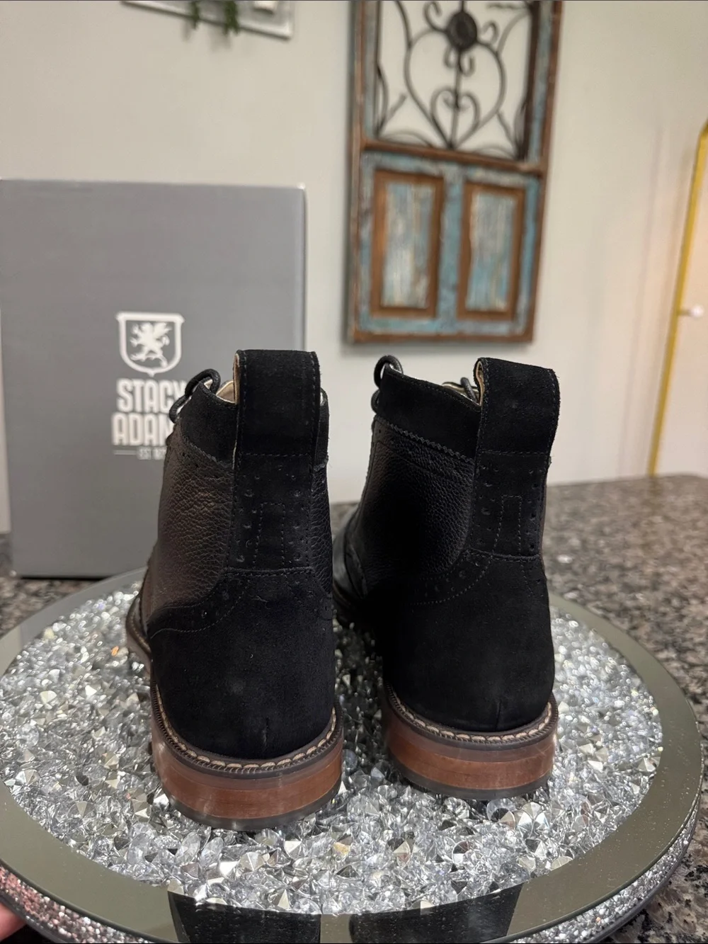 Stacy Adams Black Leather & Suede Wingtip Chukka Boots NWT